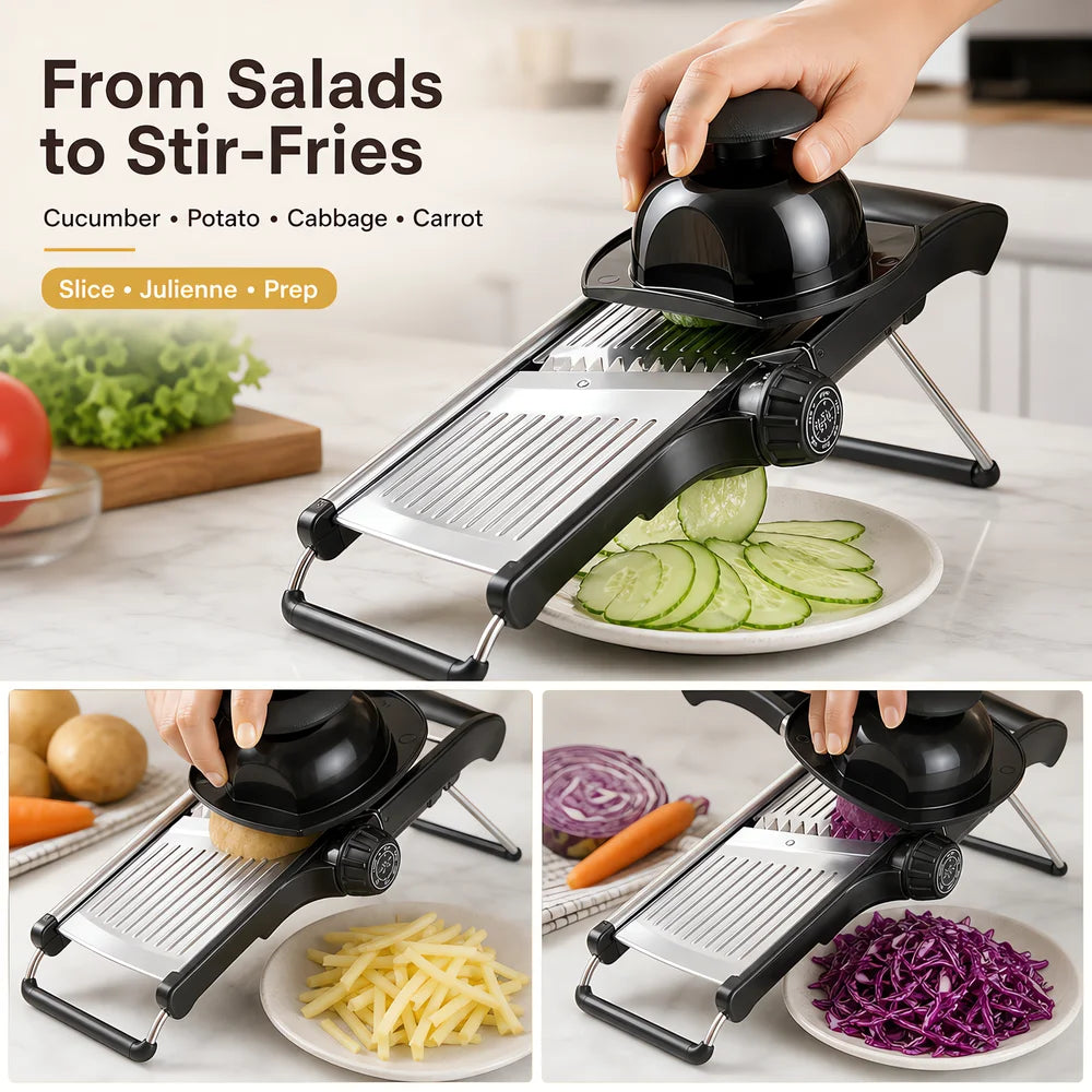 Adjustable Stainless Steel Mandoline Vegetable Slicer With Food Holder