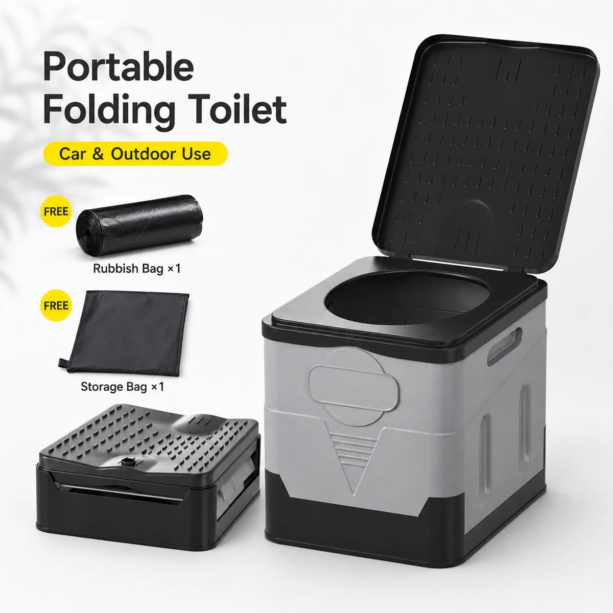 Multi Use Foldable Car Camping Toilet With Lid Compact Potty