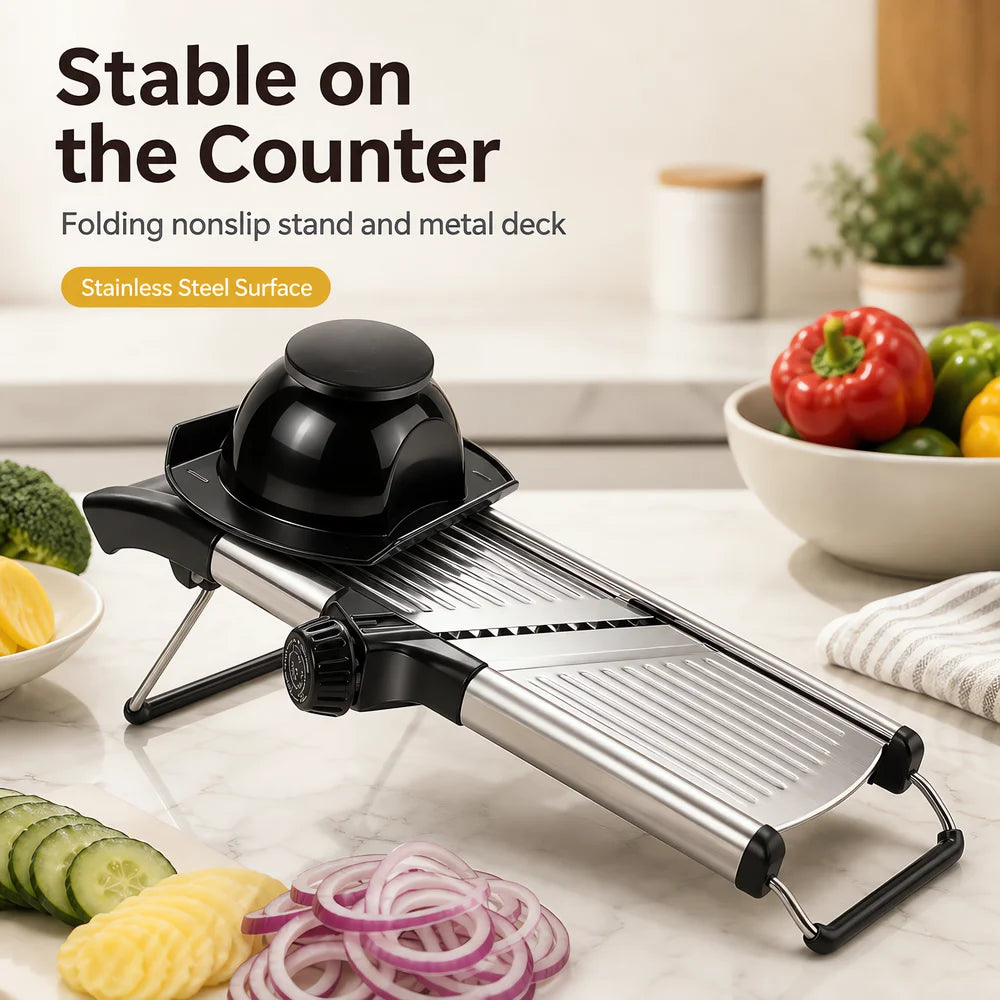 Adjustable Stainless Steel Mandoline Vegetable Slicer With Food Holder