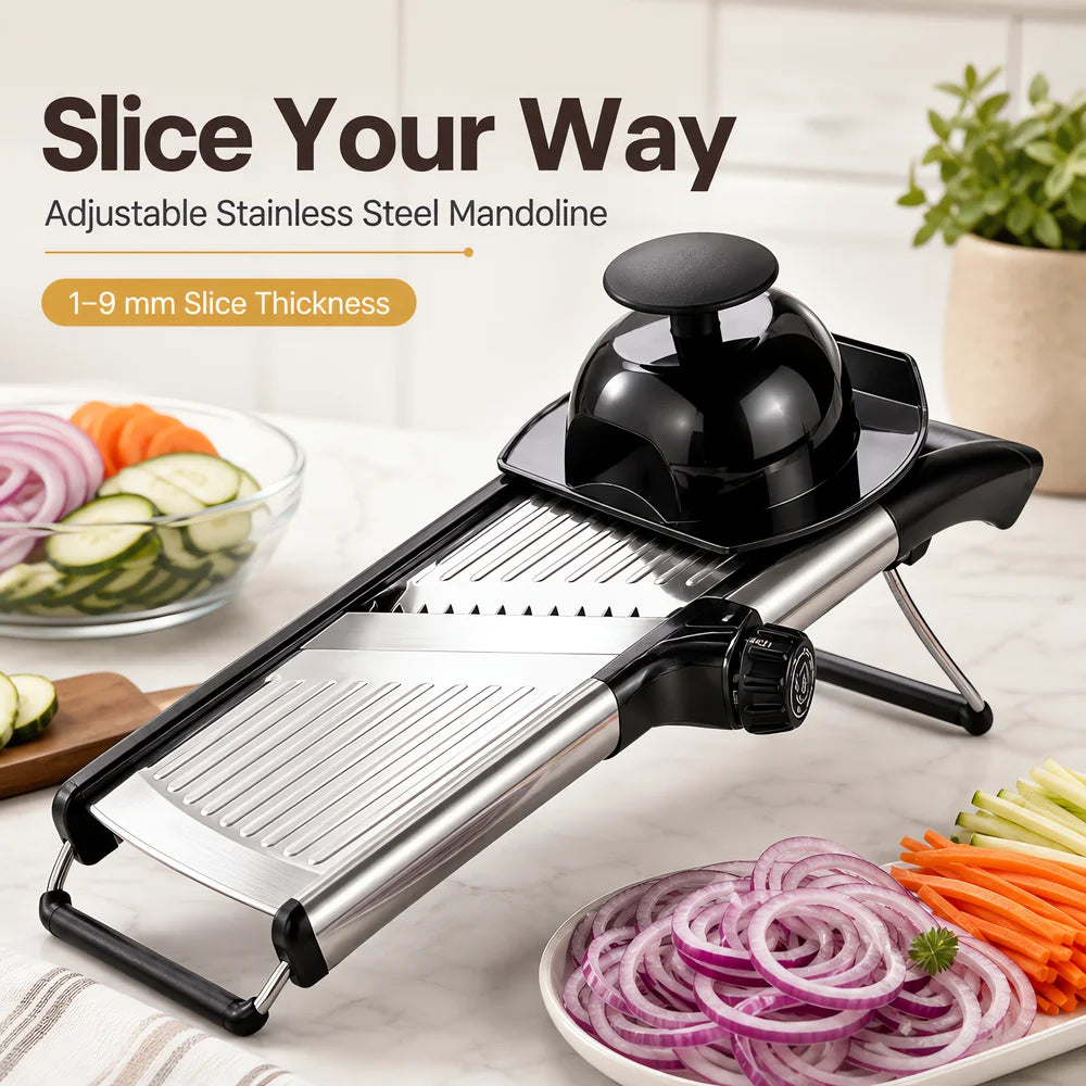 Adjustable Stainless Steel Mandoline Vegetable Slicer With Food Holder