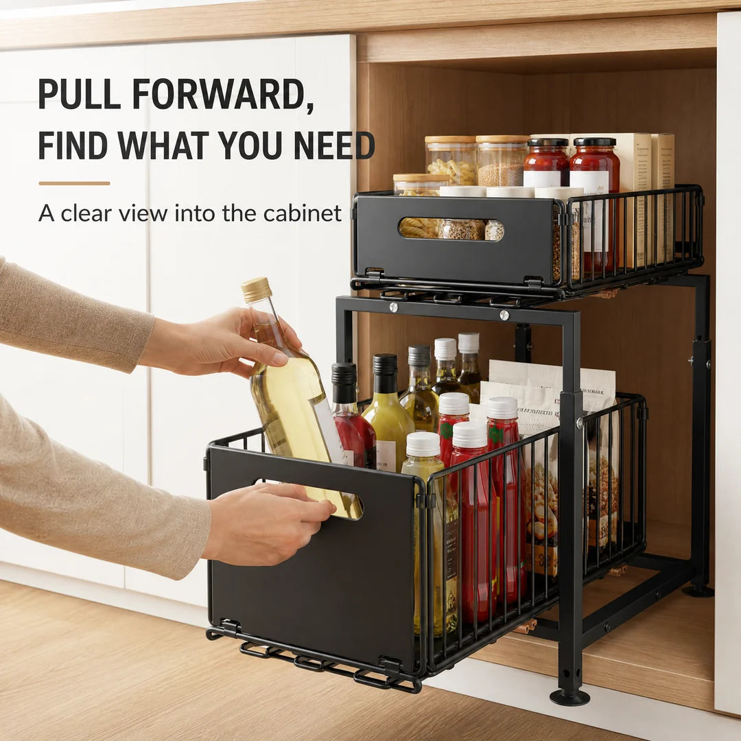 Adjustable Height Under Sink Storage Rack For Kitchen Cabinet Organization