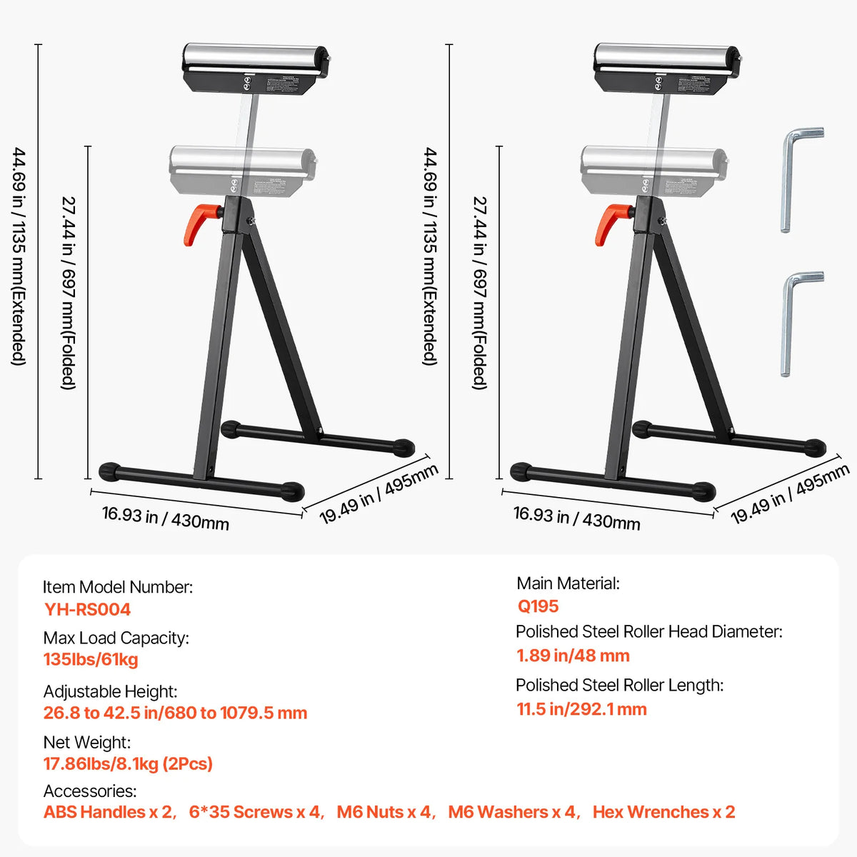 Succebuy Adjustable Steel Roller Stand For Woodworking Extension Support