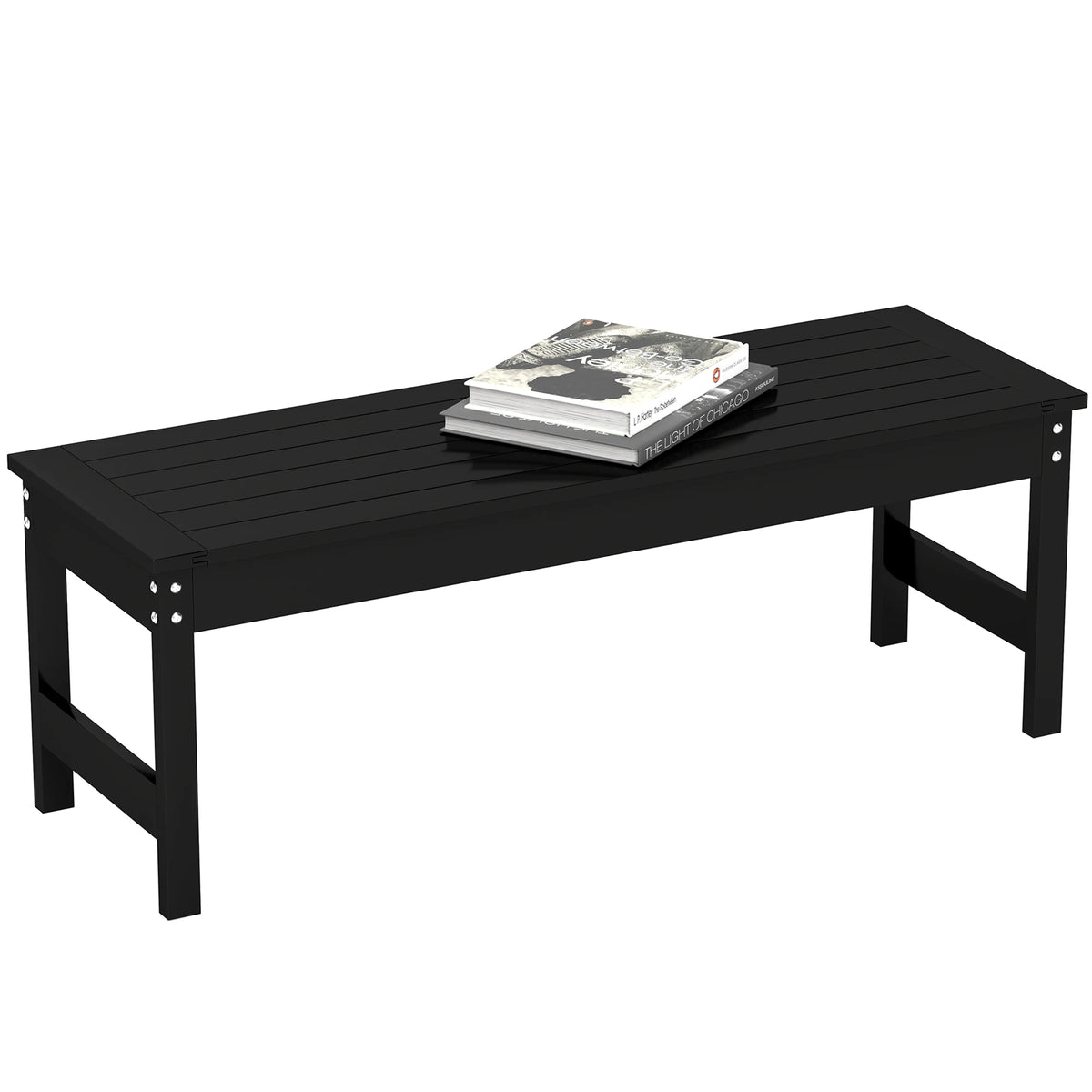 Outsunny HDPE Outdoor Bench Backless Slatted Garden Seat Metal Frame