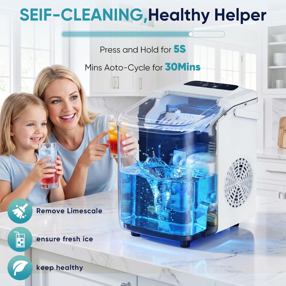Compact Countertop Portable Ice Maker With Scoop And Handle