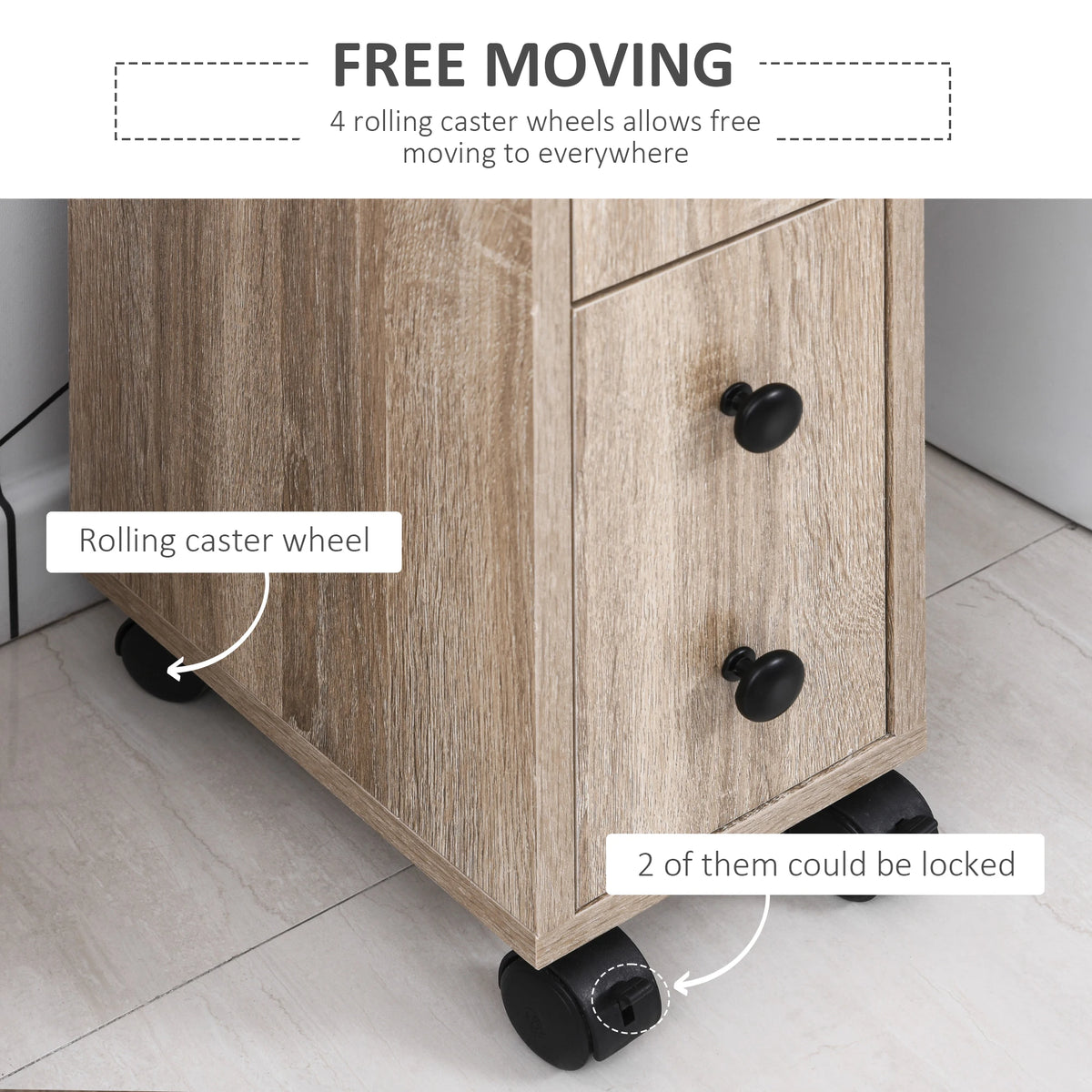 Kleankin Freestanding Mobile Bathroom Cabinet With Drawers And Doors