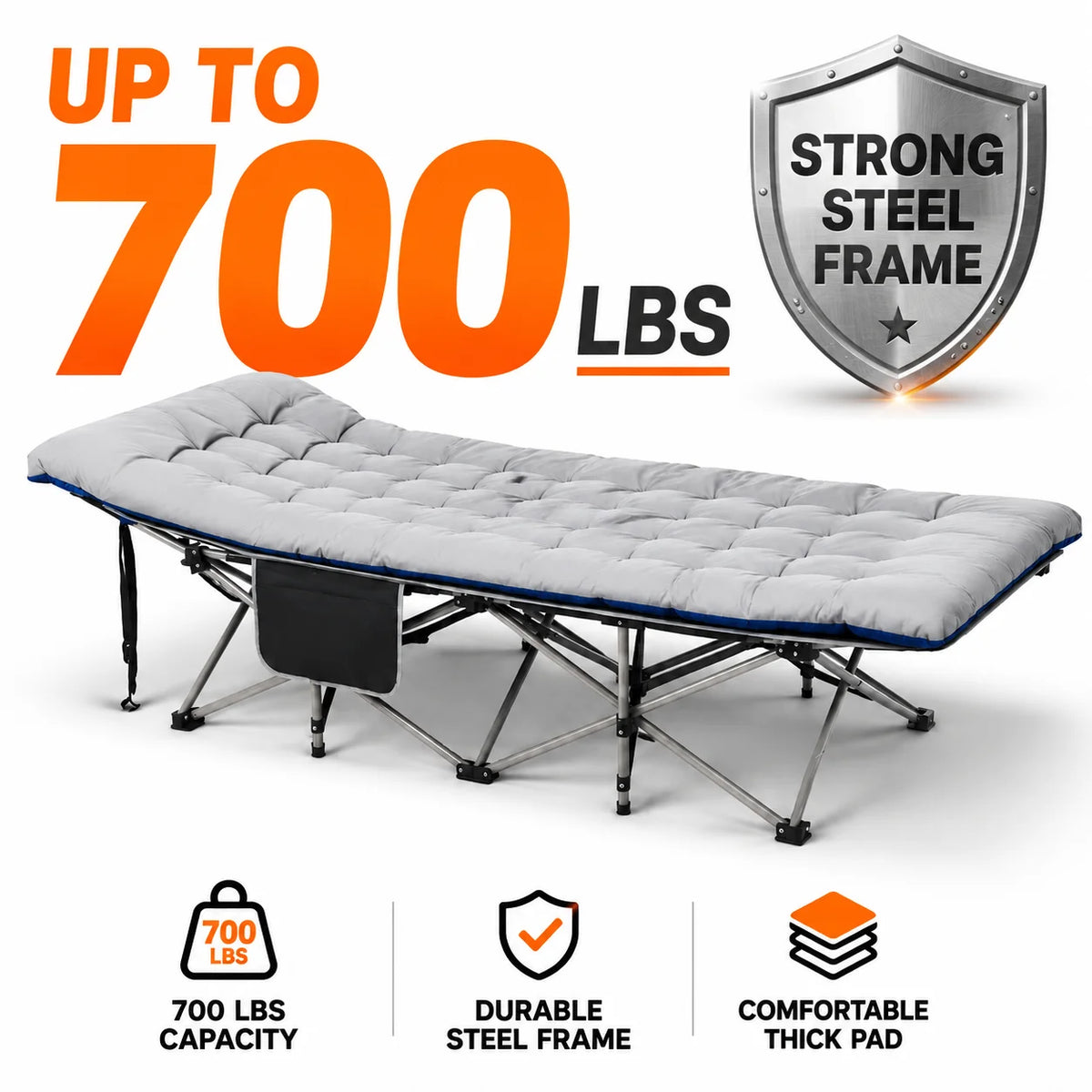 Portable Folding Camping Cot With Thick Padded Mattress