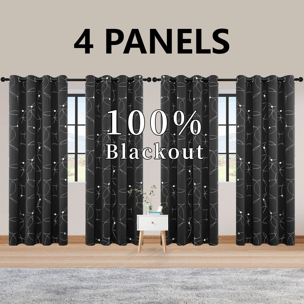 Thermal Insulated Blackout Curtains Grommet Foil Printed Panels