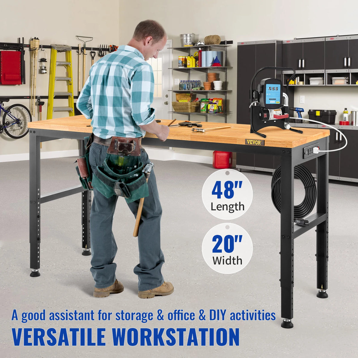 SucceBuy Adjustable Height Woodworking Workbench With Hardwood Top