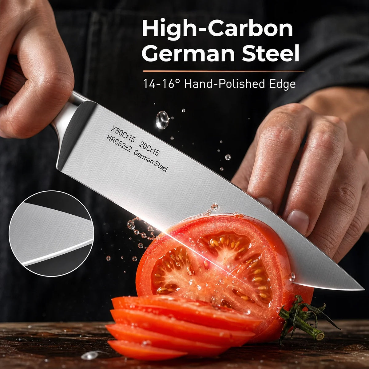 Complete Kitchen Knife Set With Wooden Block And Sharpener