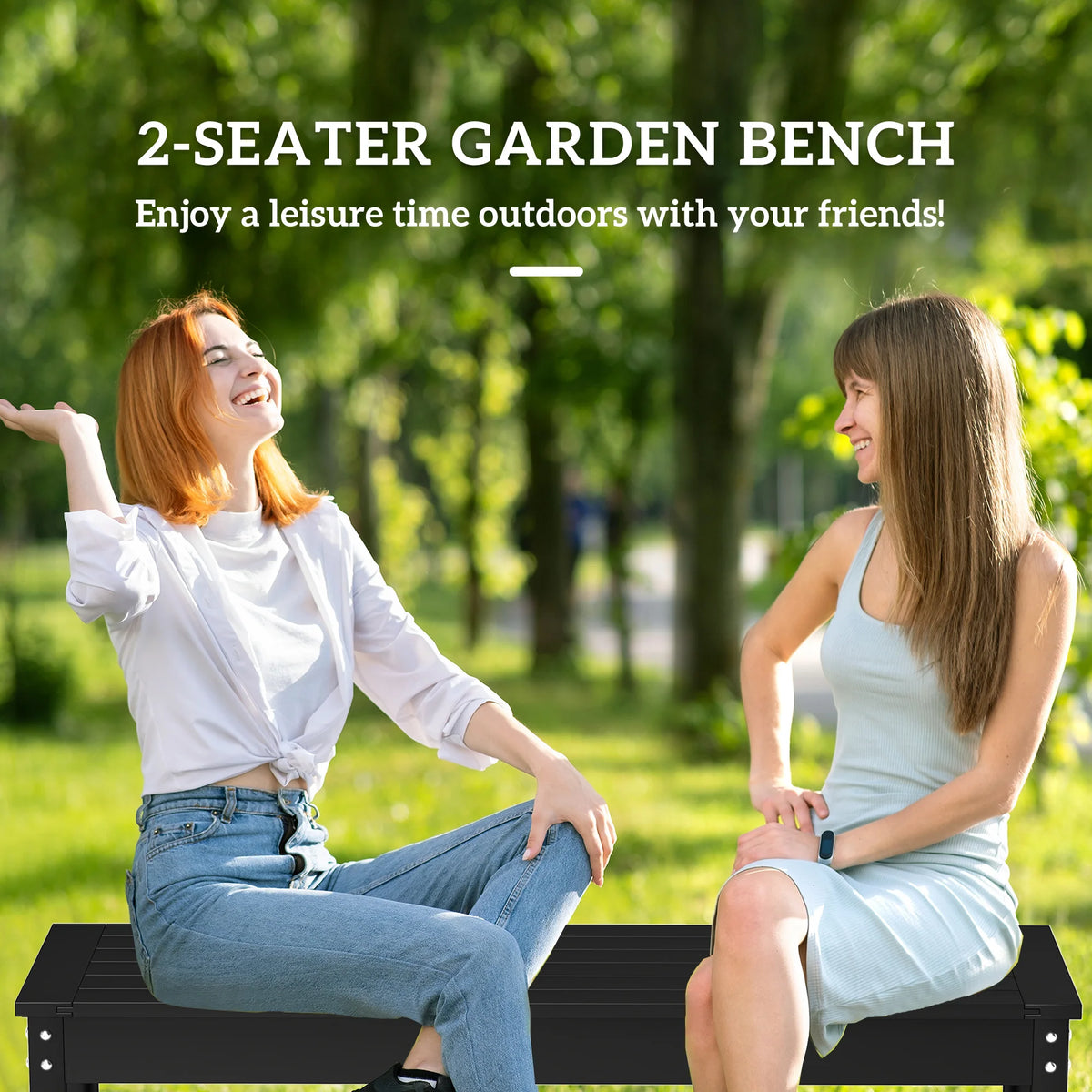 Outsunny HDPE Outdoor Bench Backless Slatted Garden Seat Metal Frame