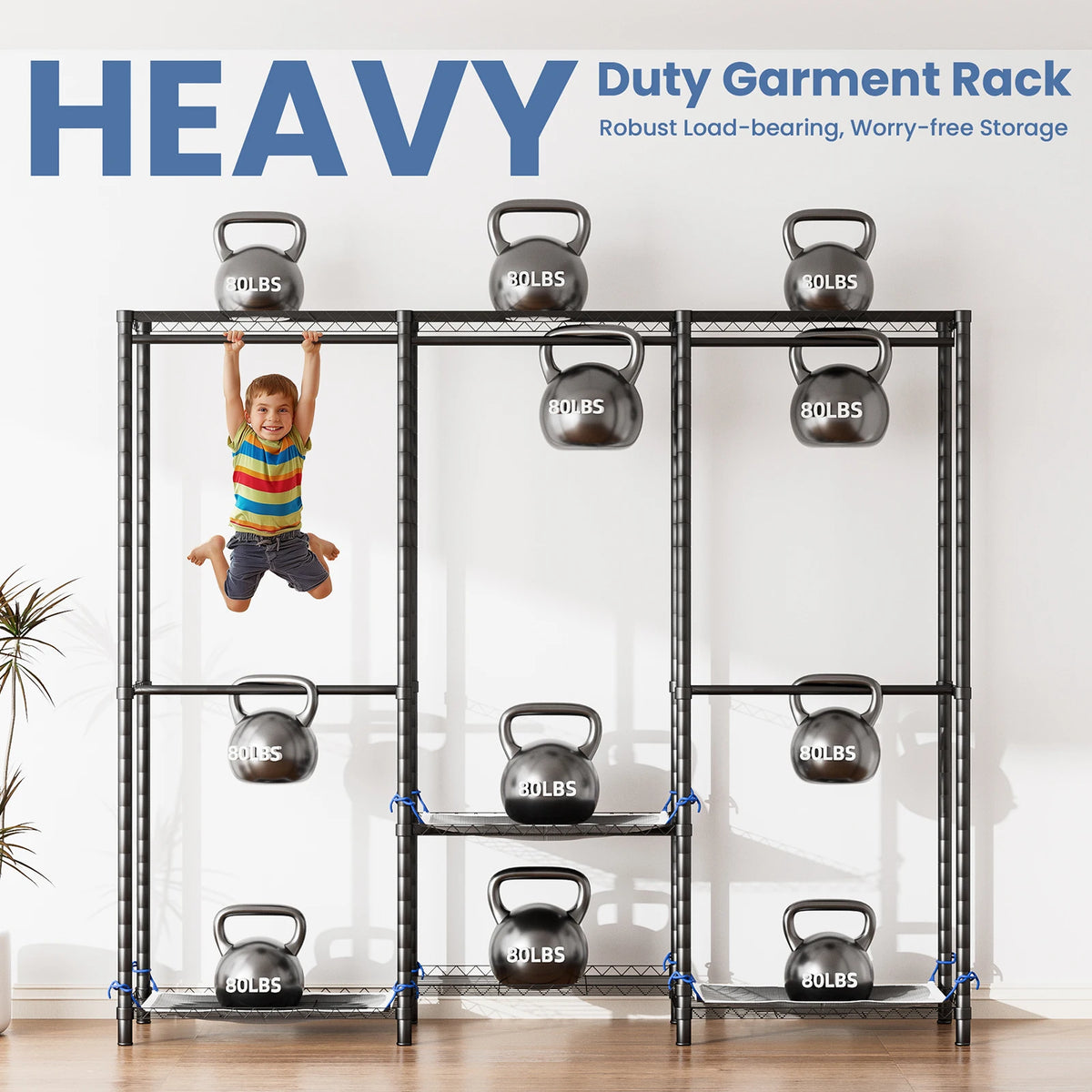 Freestanding Metal Clothes Rack And Portable Storage Organizer With Rod