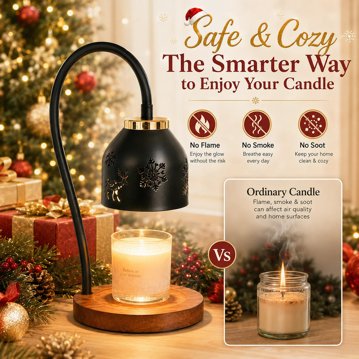 Snowflake Deer Candle Warmer Lamp With Adjustable Height