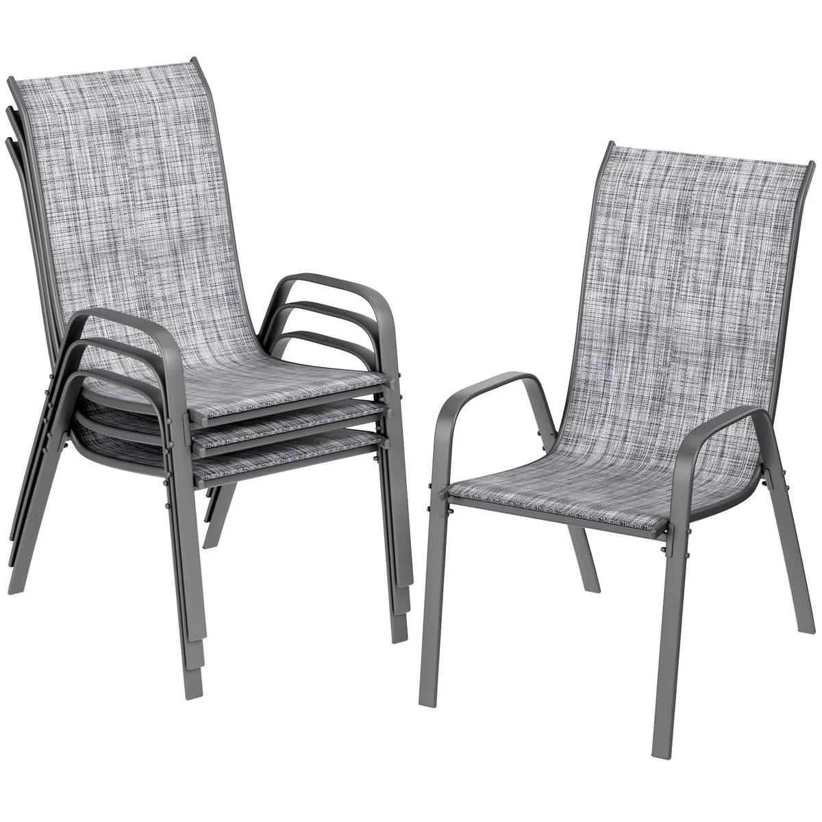 Homfa Set of 4 Outdoor Patio Chairs Stackable Textilene Armrests