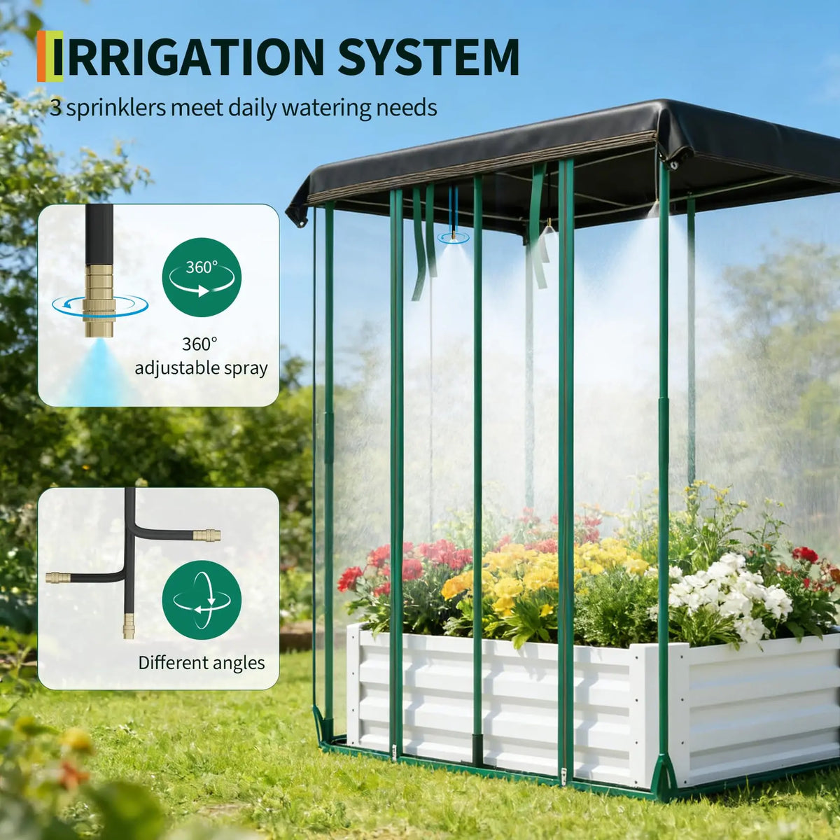 HiMISS 3In1 Galvanized Metal Raised Garden Bed Drip Irrigation Net