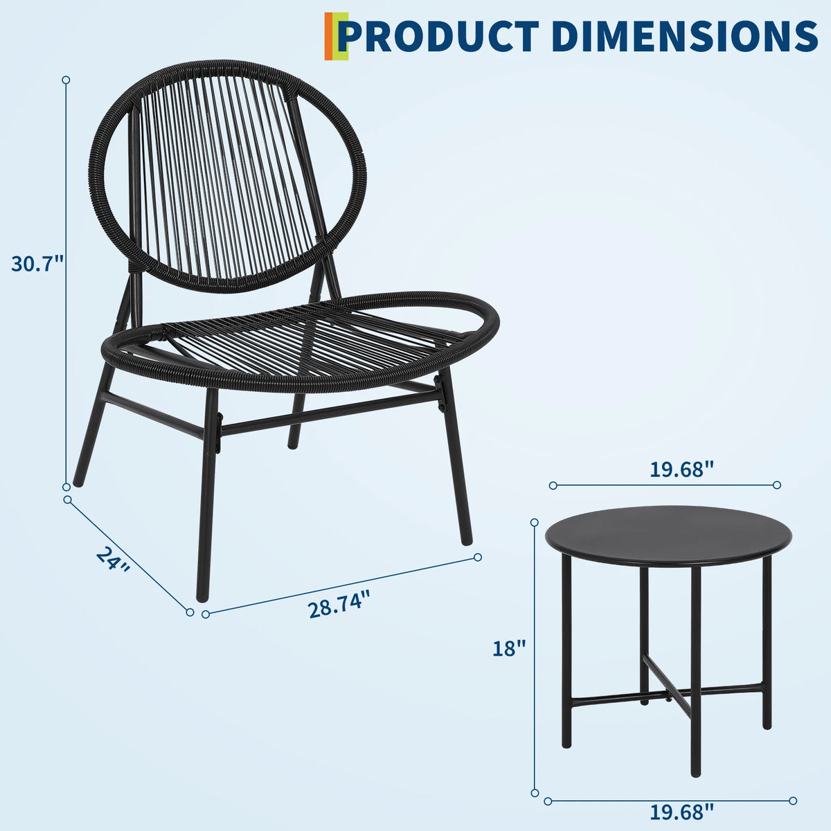 Modern Three Piece Acapulco Rattan Patio Bistro Set For Outdoors