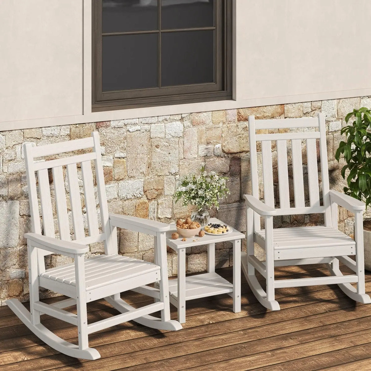 Garvee All Weather Rocking Chair Set With Side Table
