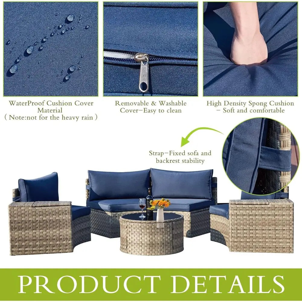 Outdoor Wicker Patio Sectional Set With Storage Armrest And Table