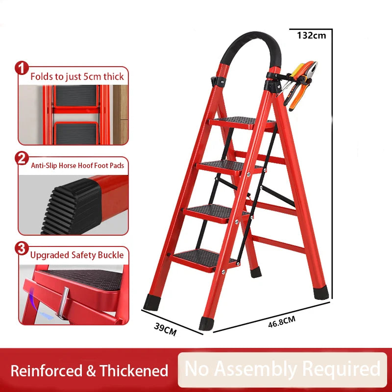 Premium Stainless Steel Foldable Step Ladder With Tool Holder