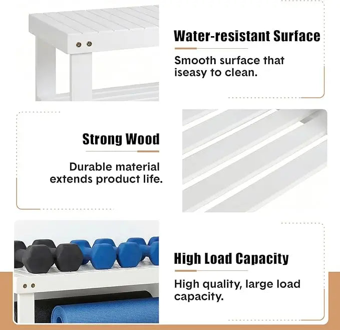HiMISS 3 Tier Bamboo Shoe Storage Bench For Entryway