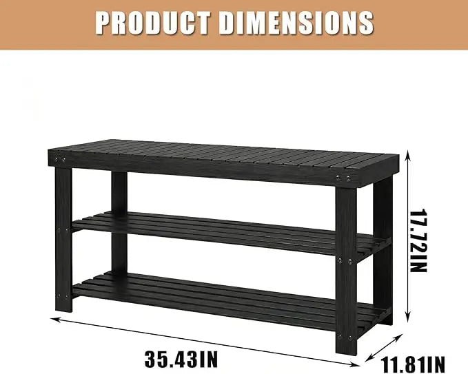 HiMISS 3 Tier Bamboo Shoe Storage Bench For Entryway