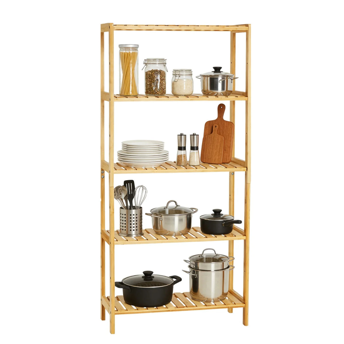 HiMiss Five Tier Bamboo Bathroom Shelf With Slatted Storage Rack