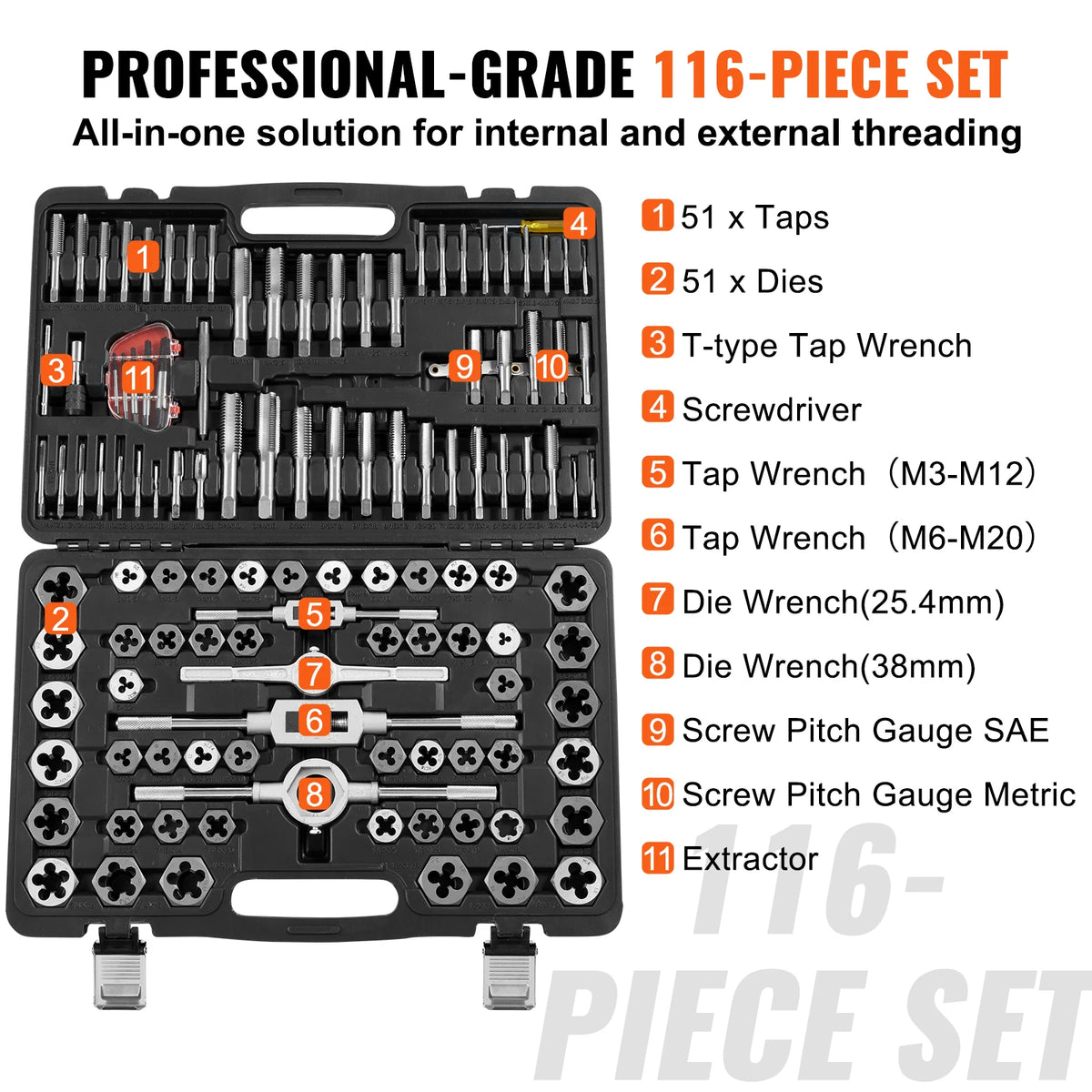 SucceBuy 116pc Bearing Steel Tap And Die Threading Set