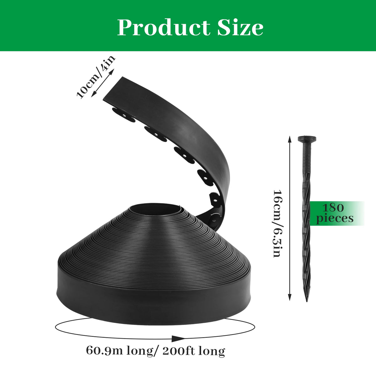Durable Flexible Landscape Lawn Edging Border Kit With Ground Spikes