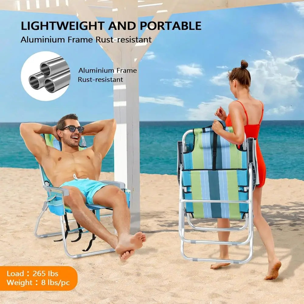 Beach Chairs 2 Pack Backpack Adjustable Cup Holders Cooler Bag