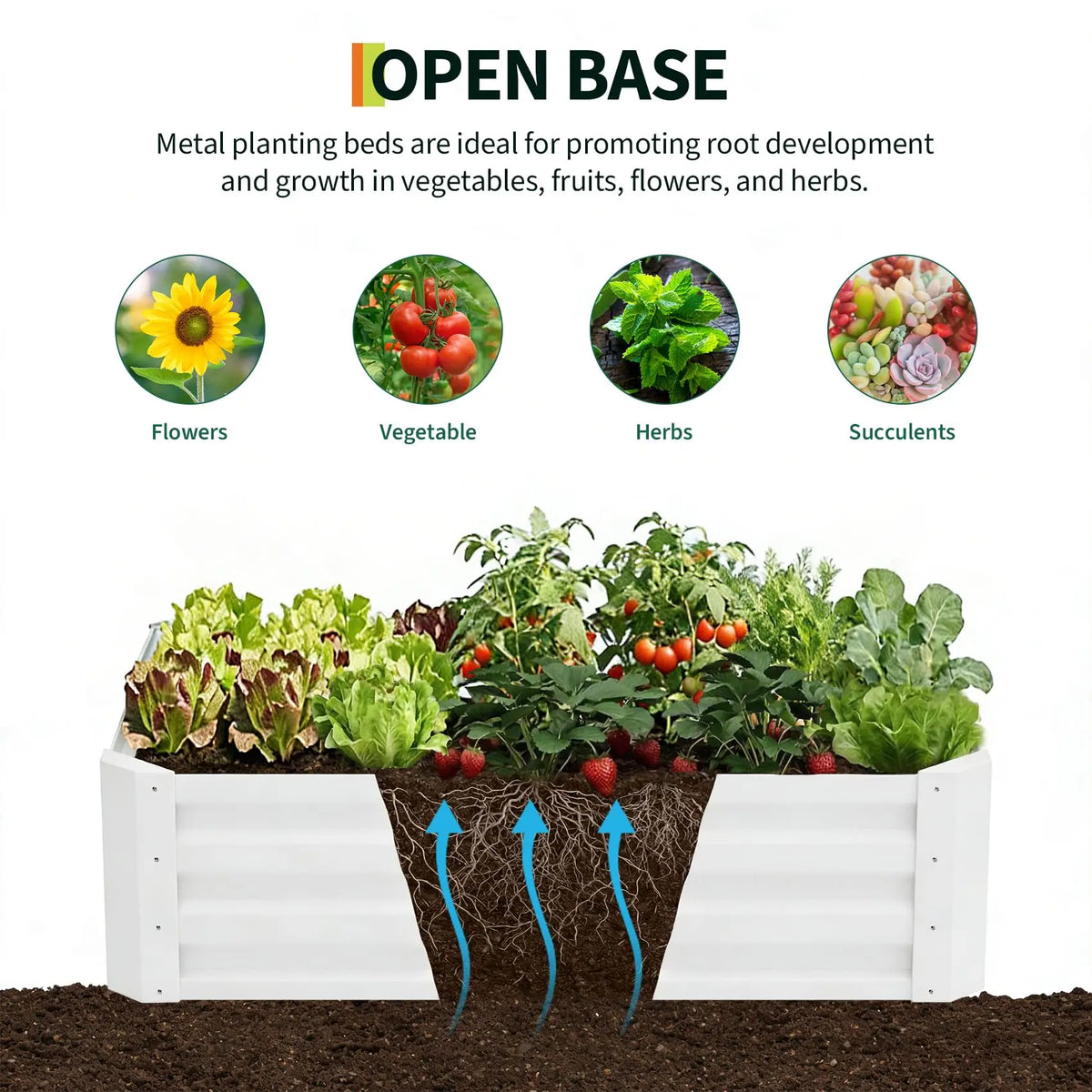 HiMISS 3In1 Galvanized Metal Raised Garden Bed Drip Irrigation Net