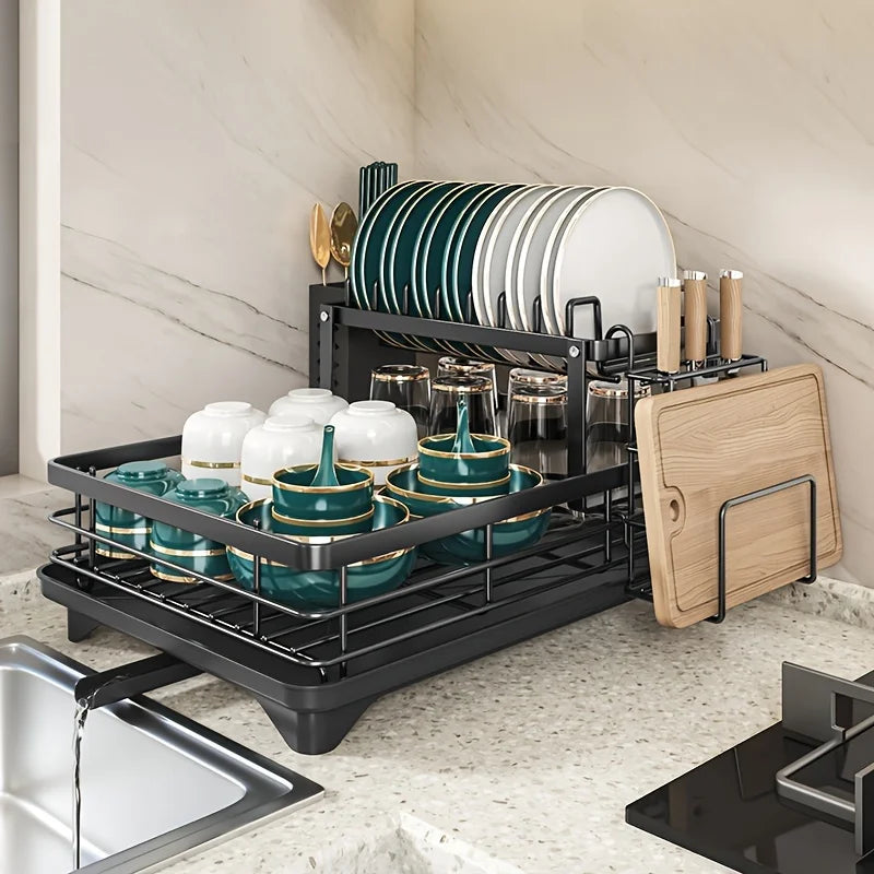 AeHome Heavy Metal Kitchen Dish Drying Rack With Storage Shelf