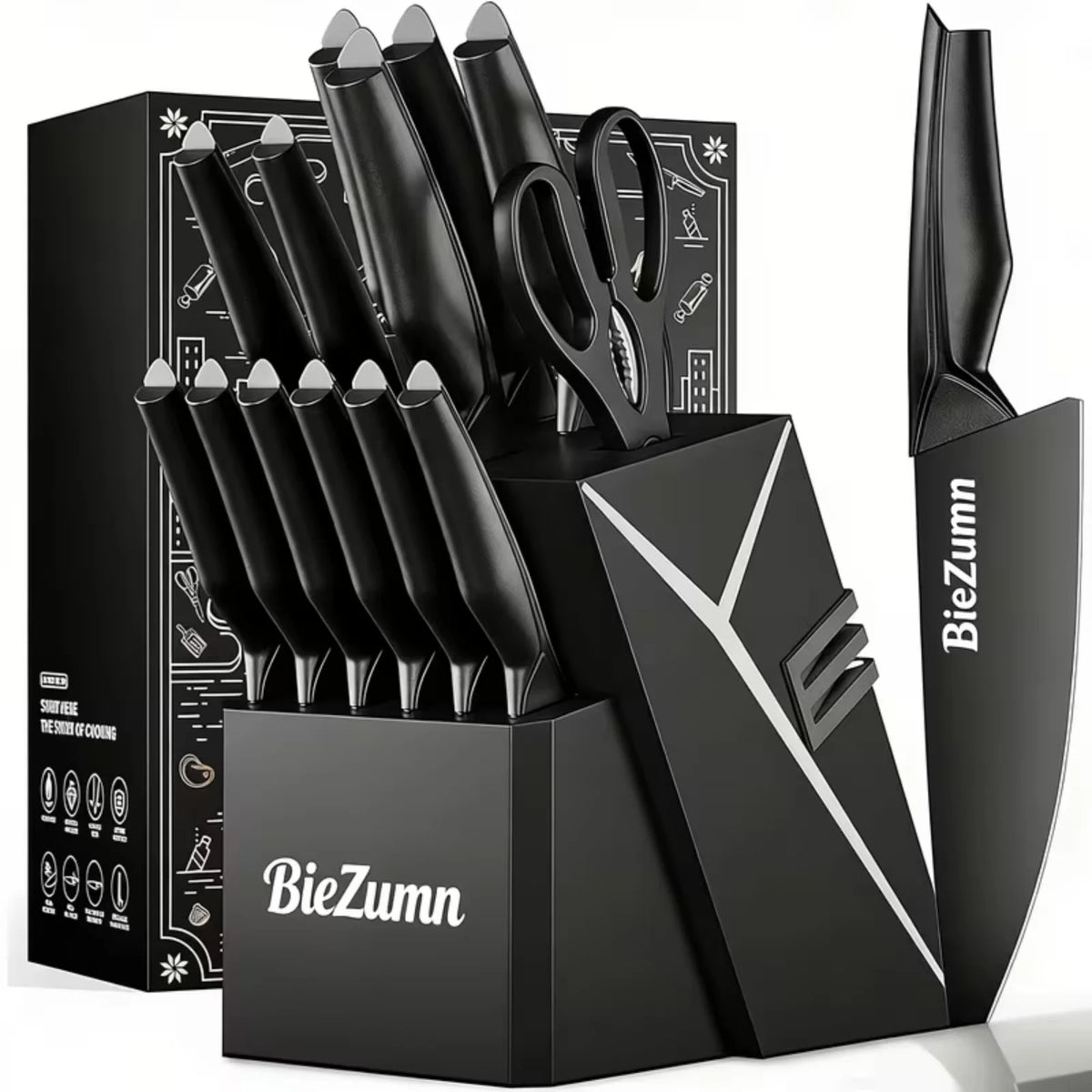 15 Piece Stainless Steel Kitchen Knife Set With Integrated Sharpener