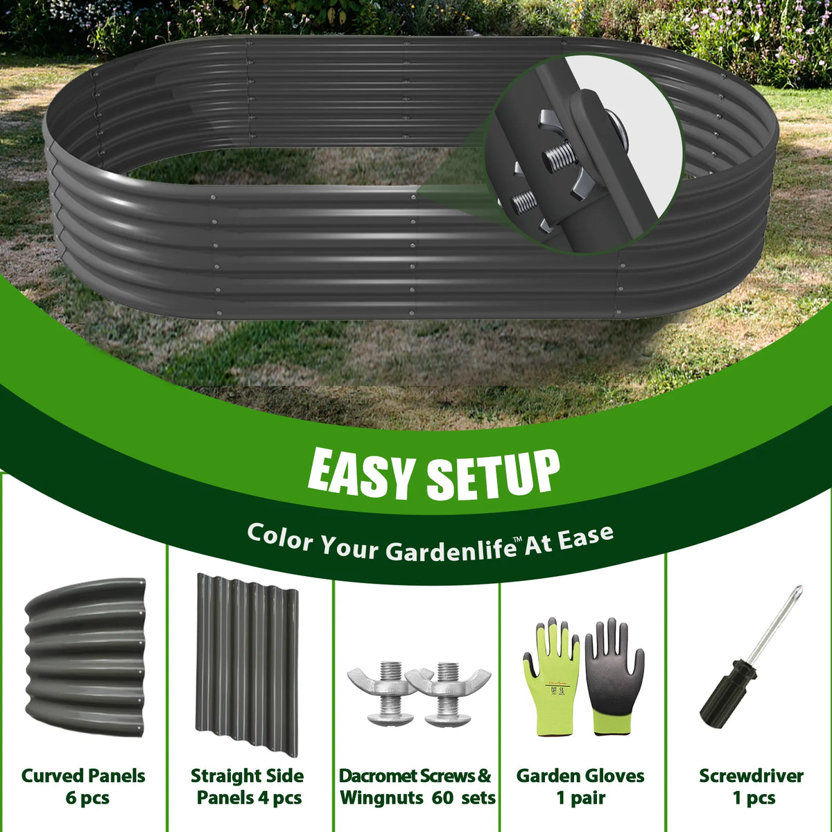 Tramull Corrugated Galvanized Metal Raised Garden Bed For Outdoors