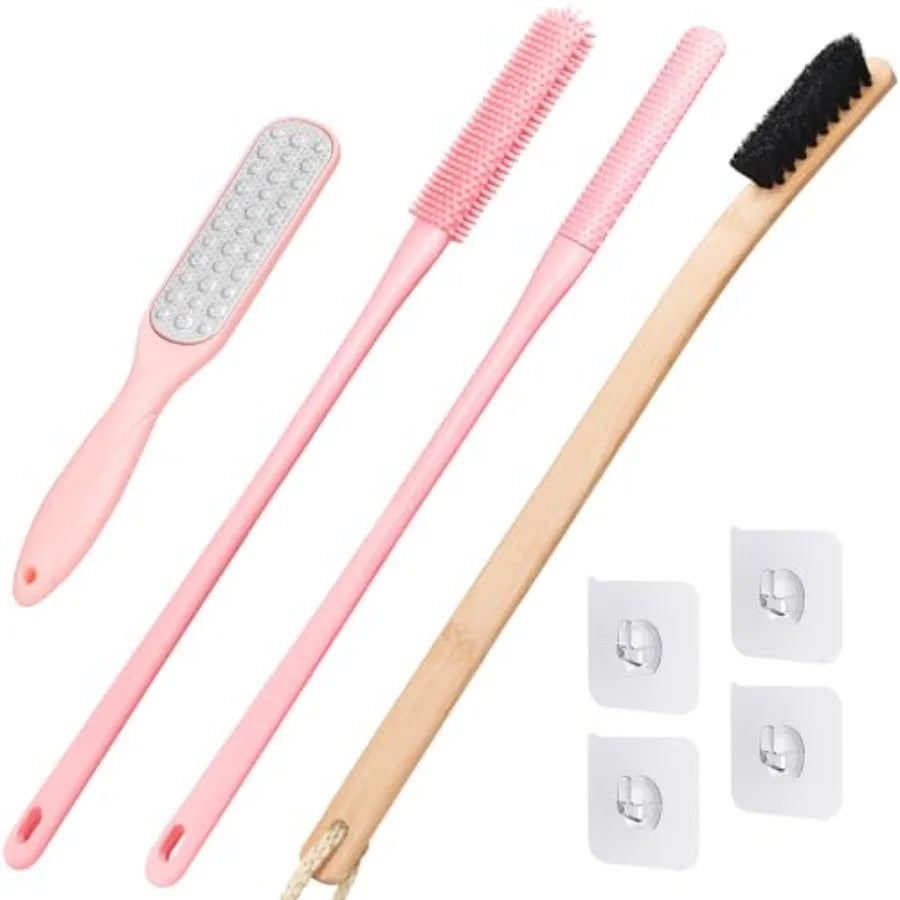 4 Pack Long Handle Toe Cleaning Brush Set For Bathrooms