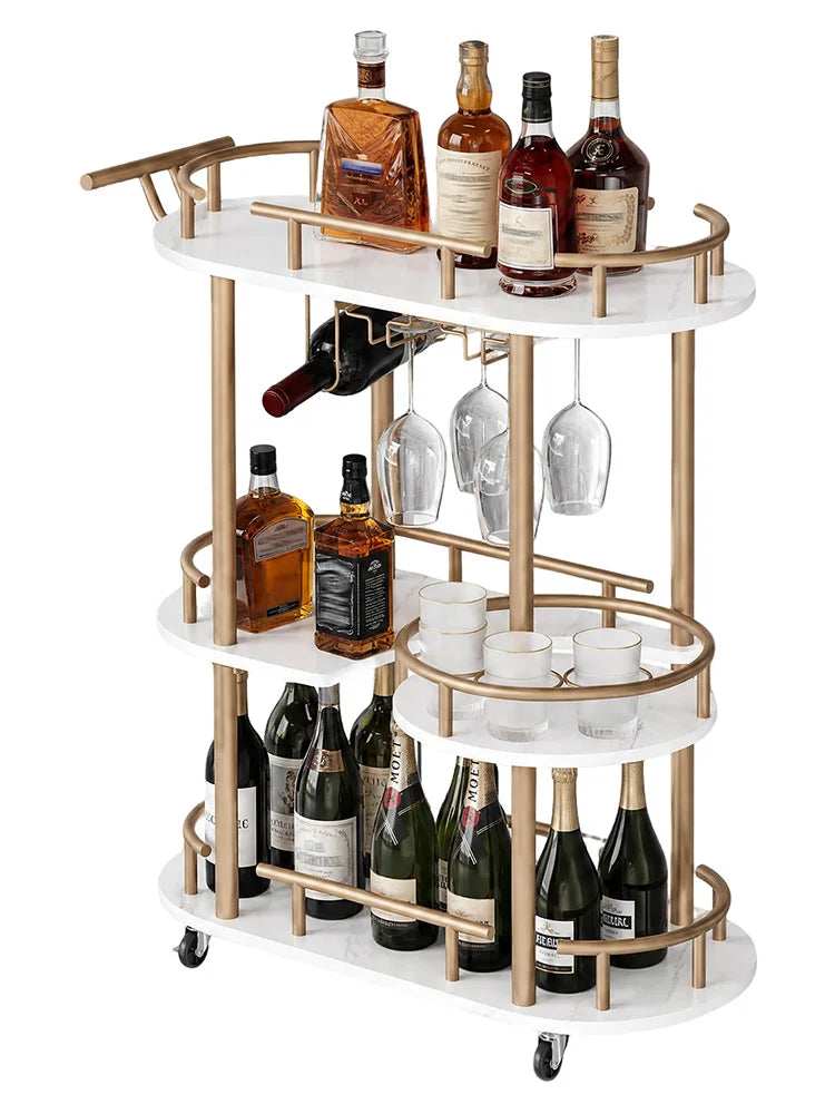 HiMISS 3 Tier Metal Rolling Bar Cart With Wine Rack Holder