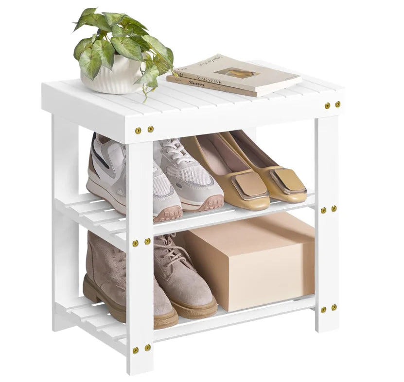 HiMISS 3 Tier Bamboo Shoe Storage Bench For Entryway