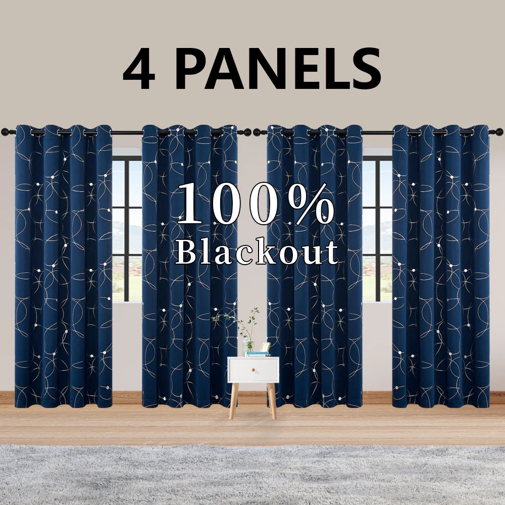 Thermal Insulated Blackout Curtains Grommet Foil Printed Panels