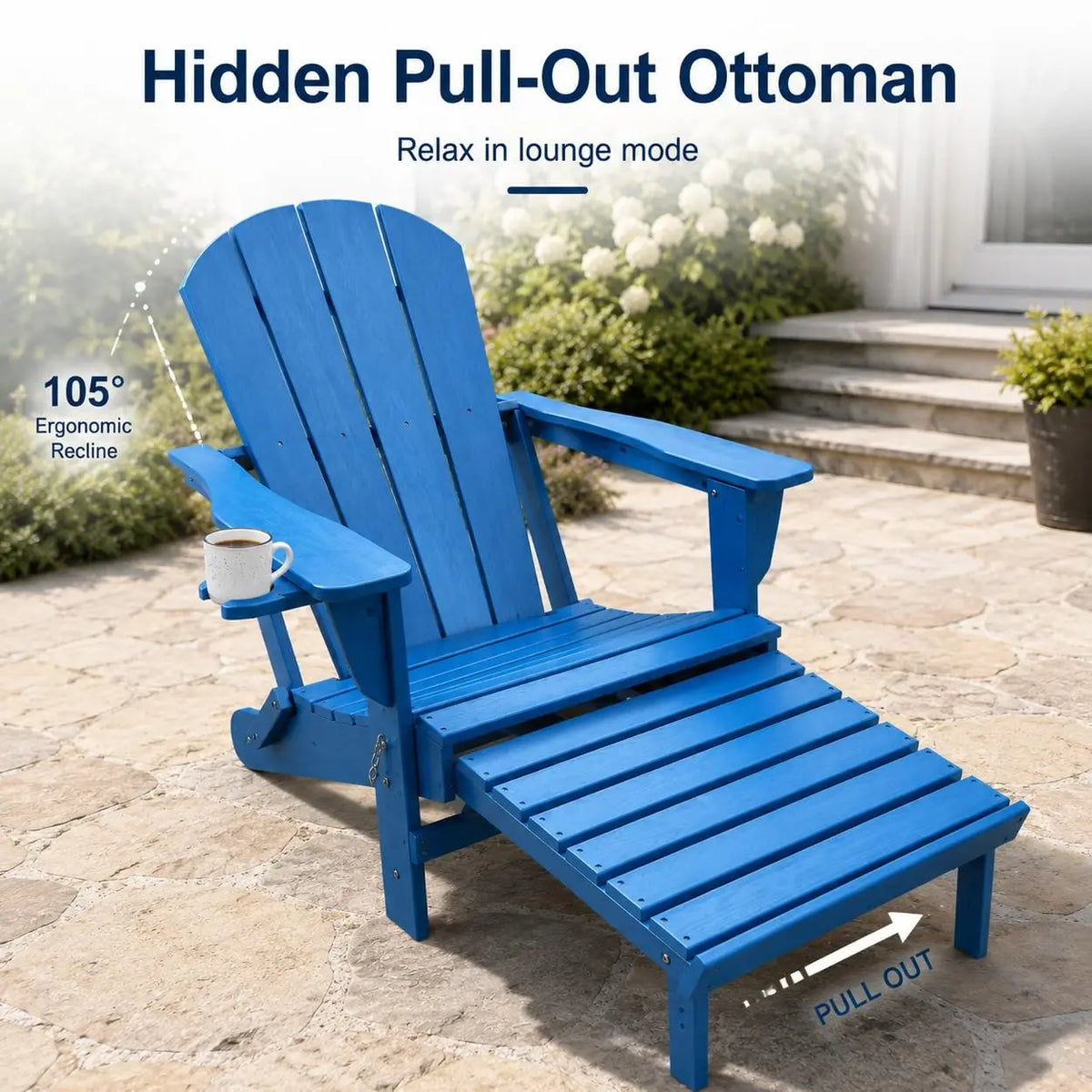 Sunvasagoo Folding Hdpe Adirondack Chair With Retractable Ottoman