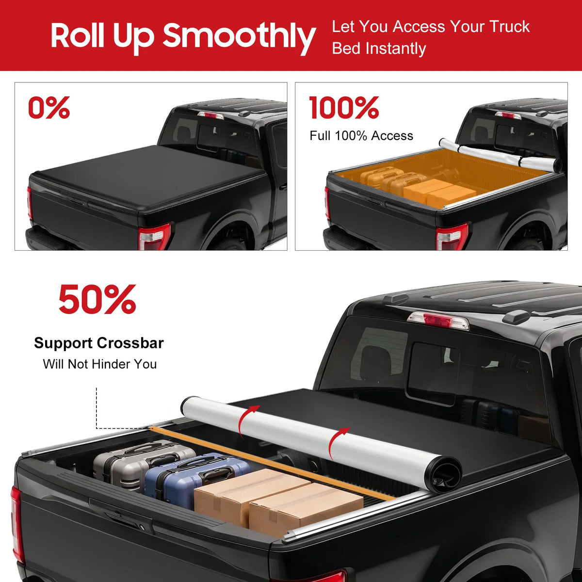 Bymaocar Soft Foldable Truck Bed Tonneau Cover For Pickup Vehicles