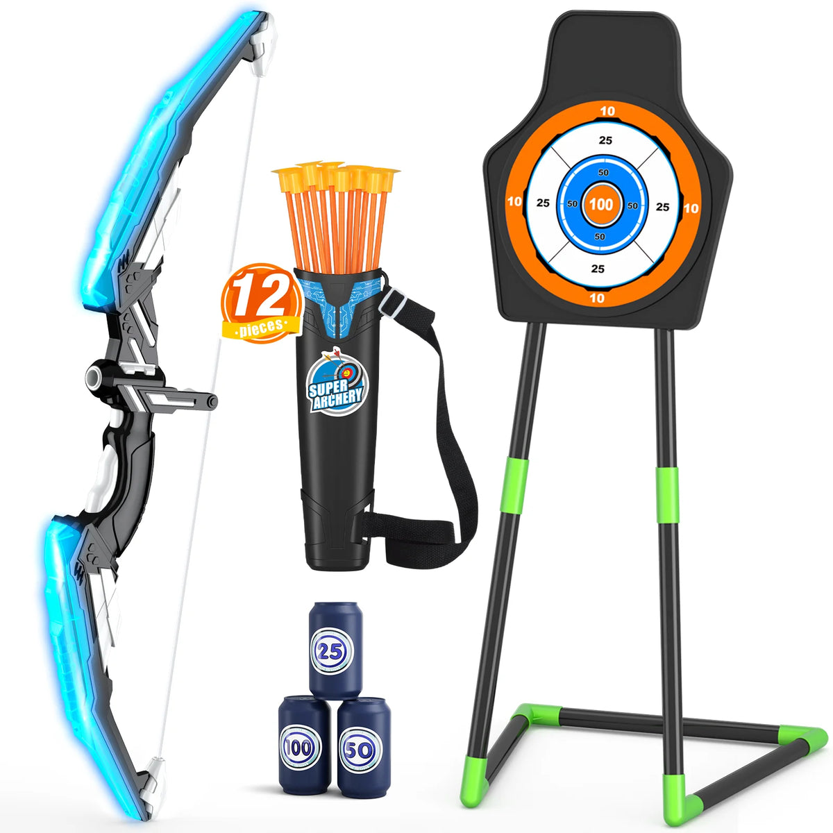 Led Light Up Archery Set With Suction Arrows And Targets
