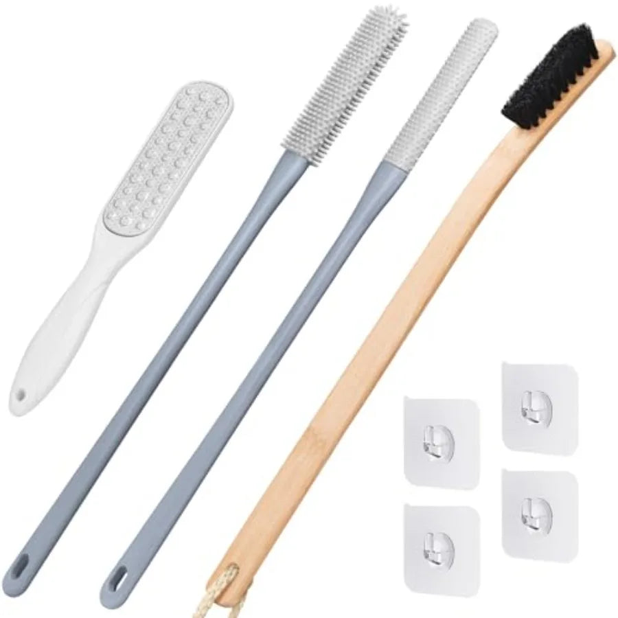 4 Pack Long Handle Toe Cleaning Brush Set For Bathrooms