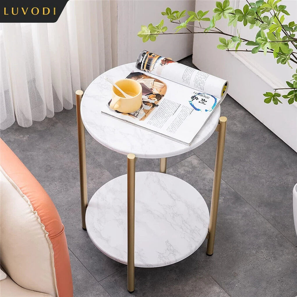 Luvodi Modern Two Tier Round Metal Storage End Table