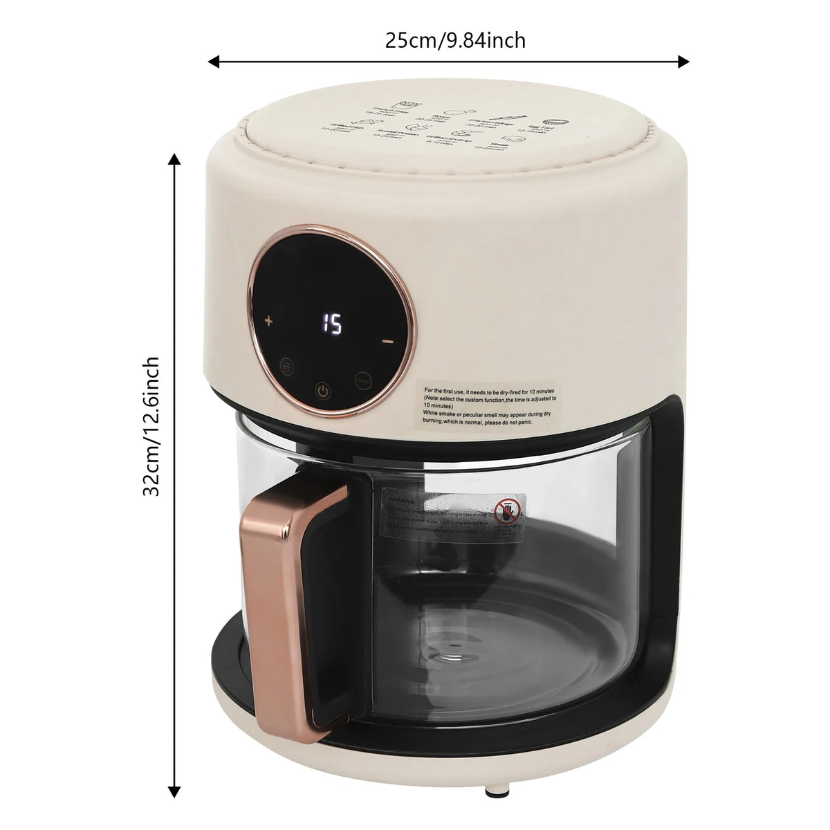 Bymaocar 1200W Touchscreen Air Fryer With Borosilicate Glass Chamber