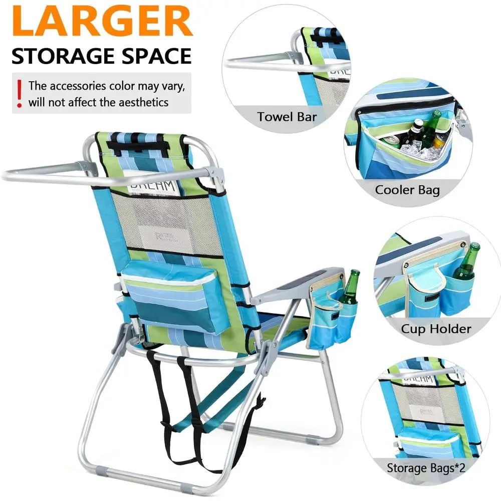 Beach Chairs 2 Pack Backpack Adjustable Cup Holders Cooler Bag