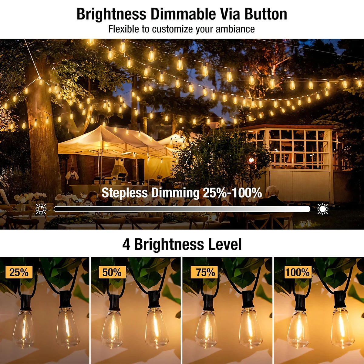 Waterproof Solar String Lights Featuring E12 Bulbs For Garden Lighting