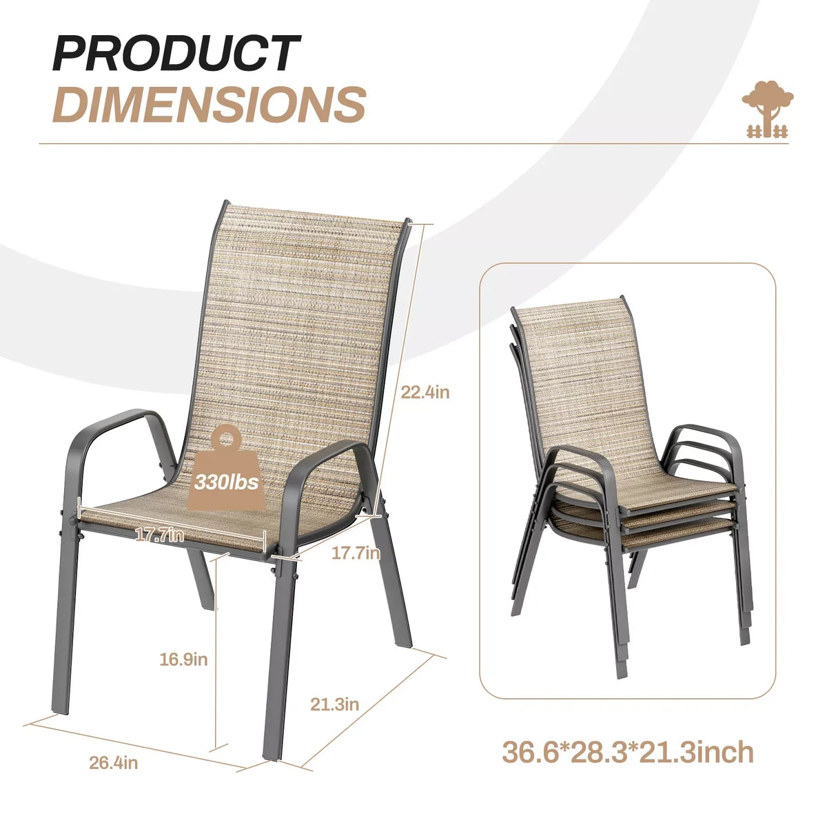 Homfa Set of 4 Outdoor Patio Chairs Stackable Textilene Armrests