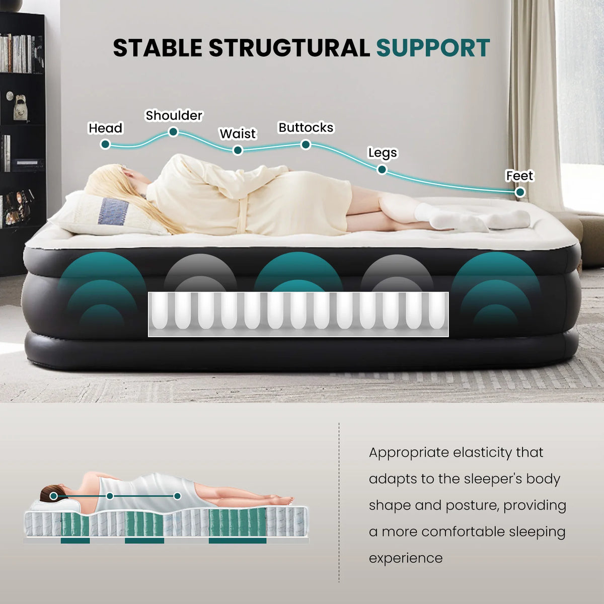 JHK Plush Air Mattress With Integrated Pump And Flocking Surface