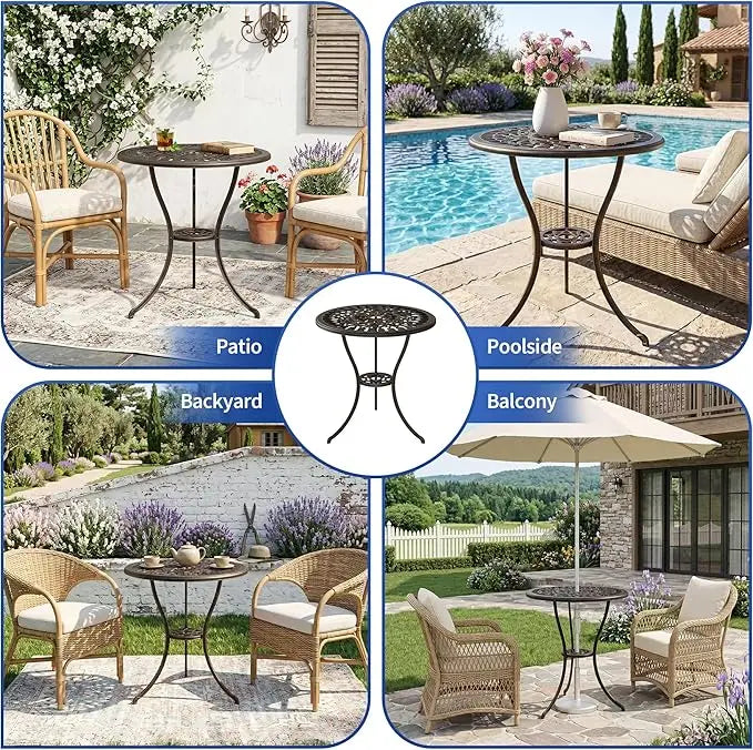 HiMiss Round Aluminum Side Table With Umbrella Hole