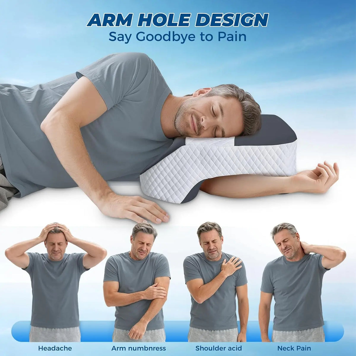 Premium Memory Foam Side Sleeper Pillow With Arm Holes