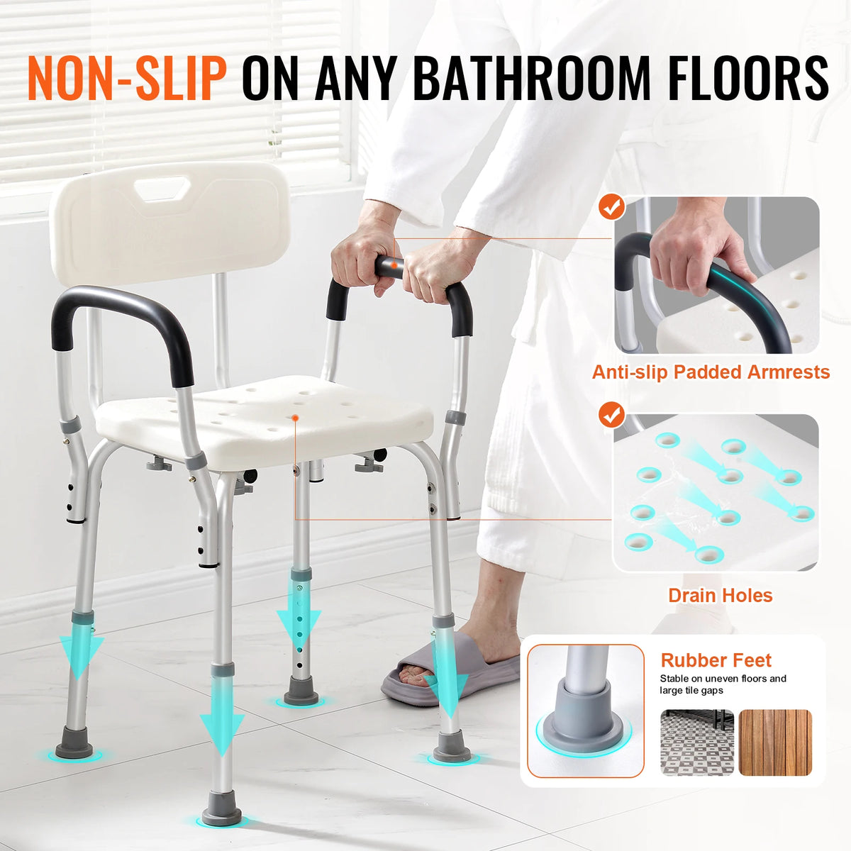 SucceBuy Adjustable Height Shower Chair With Reliable Back