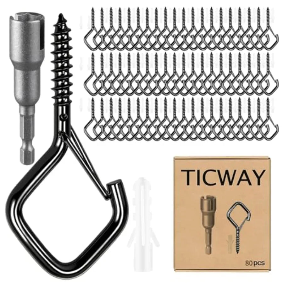 Square Screw Hooks With Safety Buckle For Outdoor String Lighting